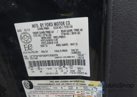 2013 Ford F-150 Fx4 from USA, damaged, VIN 1FTFW1EF2DFC52279